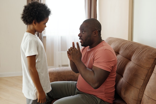 Father talking to his son